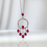 Natural Unheated 3 Carta Ruby Necklace Pigeon Blood Color  Diamond 18k Solid Gold